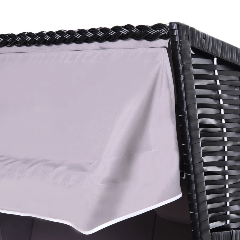 Outsunny Corbeille de plage 2 places pliable - Cabine chaise de plage inclinable - abri plage strandkorb - coussins, repose-pieds, tablettes, pare-soleil - bois résine tressée polyester gris