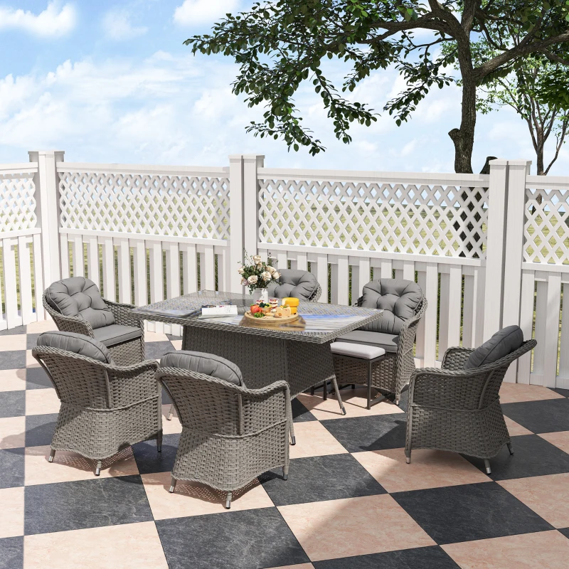 Outsunny Seven-Piece Rattan Dining Set - Light Grey