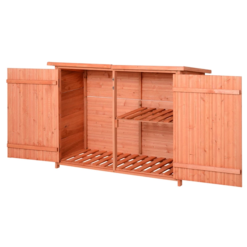 Outsunny Wooden Garden Storage Shed Tool Cabinet Organiser with Shelves  Double Door 128L x 49W x 90Hcm