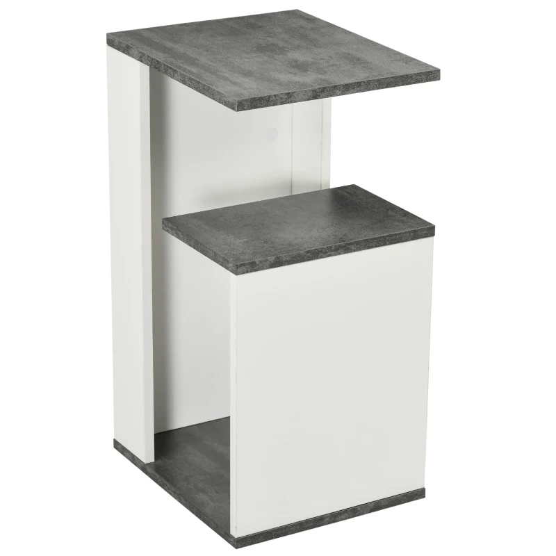 HOMCOM Comodino con Ripiano Aperto in Truciolato dal Design Irregolare, 35x29.5x60 cm, Grigio e Bianco