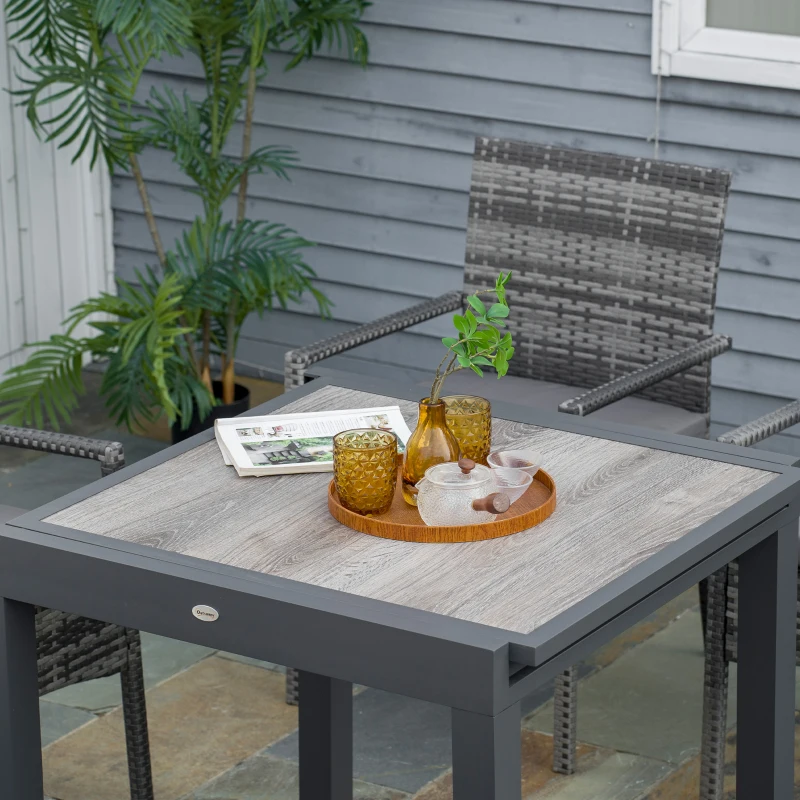 Outsunny Set da Giardino con Tavolo Allungabile e 6 Sedie con Cuscini in Rattan PE, Grigio e Marrone