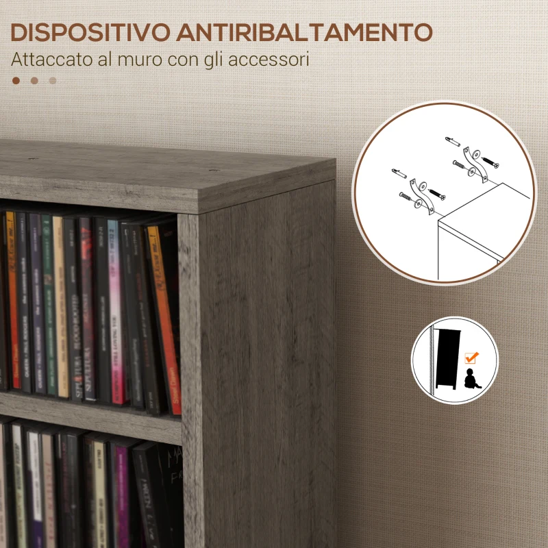 HOMCOM Set di 2 Scaffali Porta CD con Mensole Regolabili per 204 CD, 21x22.5x88.5 cm, Grigio