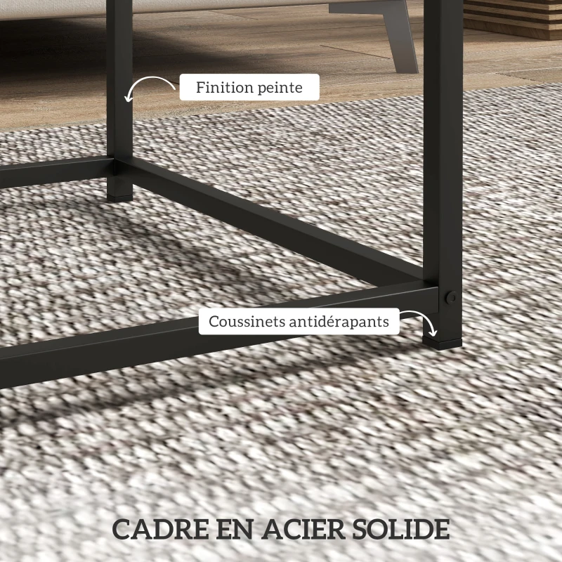 HOMCOM Lot de 2 tables gigognes tables basses carrées tables de salon cadre en acier et plateaux en bois gris