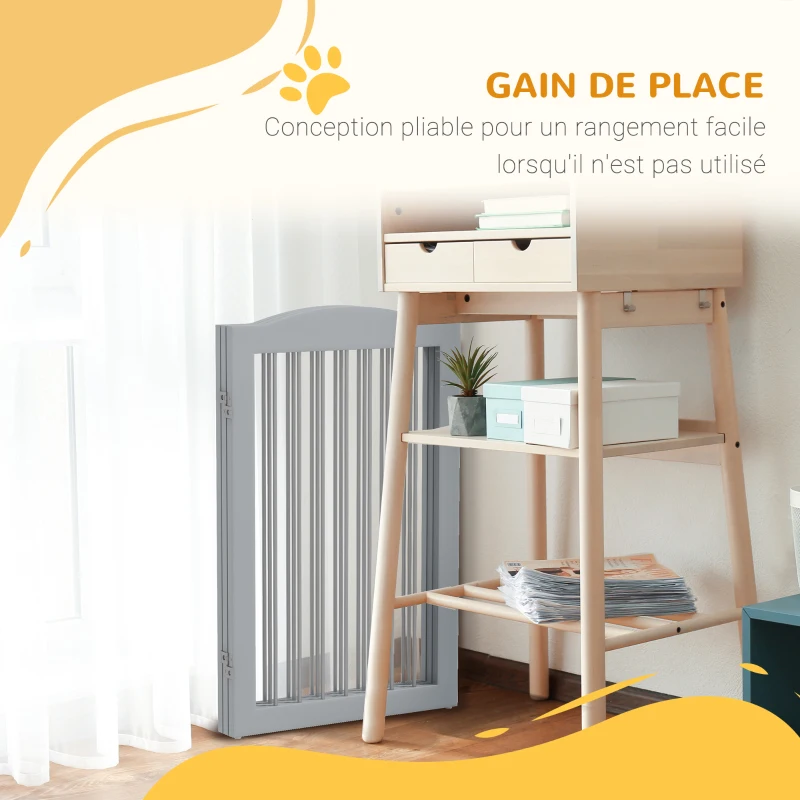 PawHut Barriere de sécurité pliable barrière chien trois plaques avec deux pieds de soutien 154 x 30 x 80 cm gris