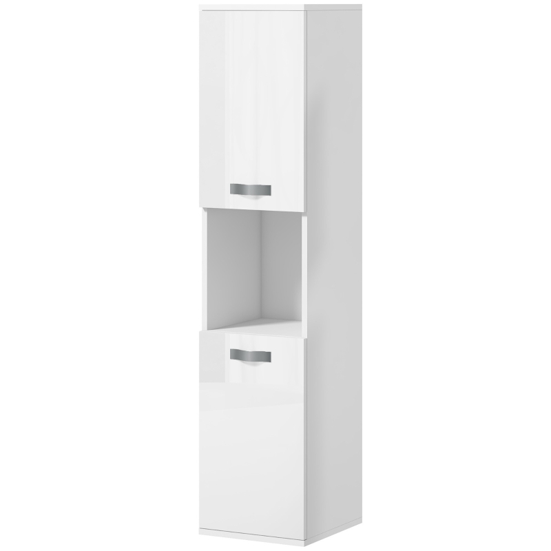 kleankin Mobile Bagno in Legno a Parete con 2 Armadietti, 2 Ripiani e Scaffale Aperto, 30x30x131.5 cm, Bianco