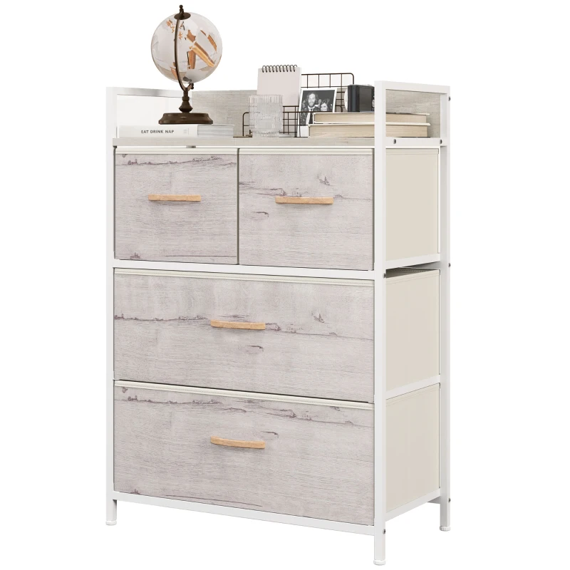 HOMCOM Rustic Chest of Four Fabric Drawers - Black