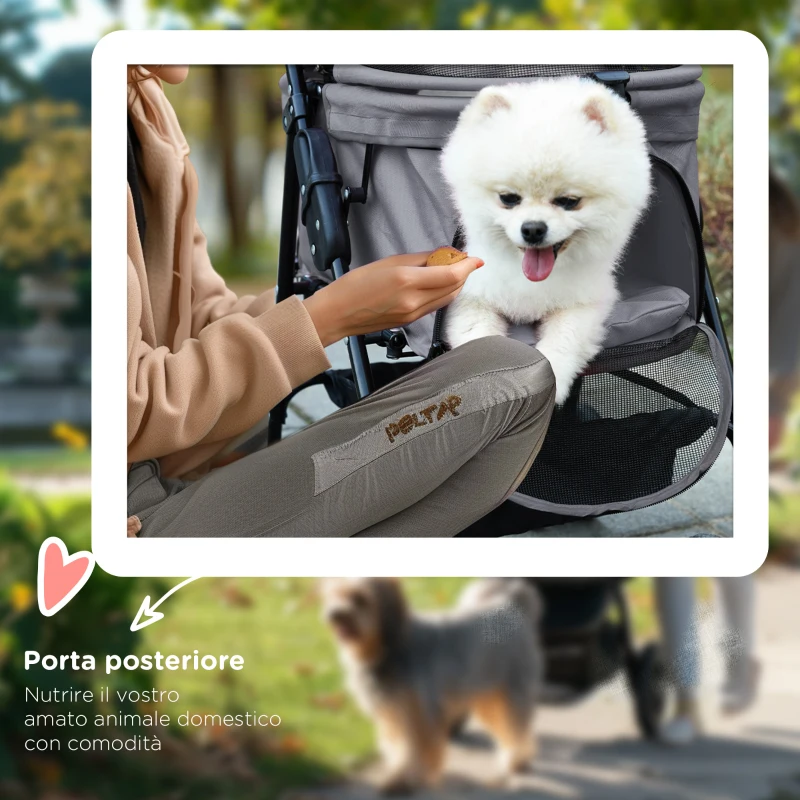 PawHut Passeggino per Cani Pieghevole con Guinzaglio di Sicurezza e Cestino Portaoggetti, Grigio