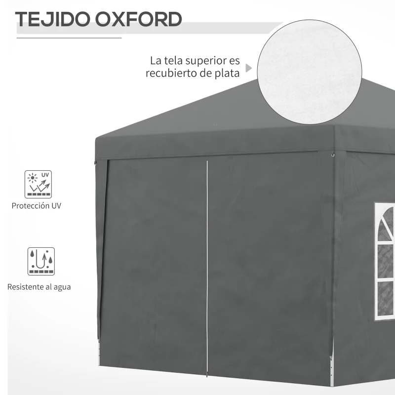 Outsunny Carpa Plegable Pop-up 3x3 m con 4 Paredes Laterales Anti-UV y Bolsa de Transporte Gris(m-6)