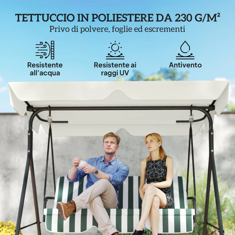 Outsunny Tetto di Ricambio per Dondolo 3 Posti Impermeabile in Tessuto Oxford Bianco Crema, 210x145 cm