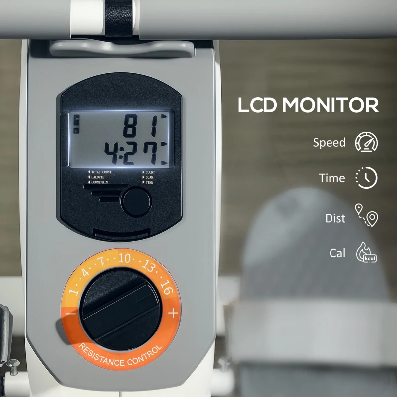 SPORTNOW Rowing Machine, 16-Level Magnetic Rower Machine with LCD Monitor and Phone Holder, White