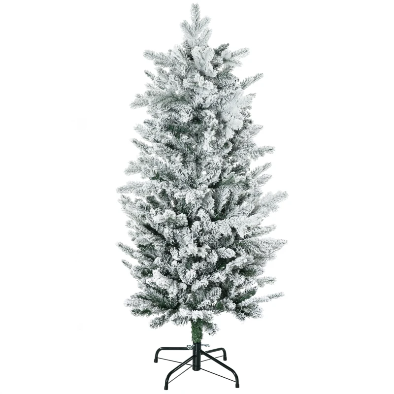 HOMCOM Sapin de Noël artificiel, pin naturel enneigé 267 branches de neige ouverture automatique base en acier 135 cm vert