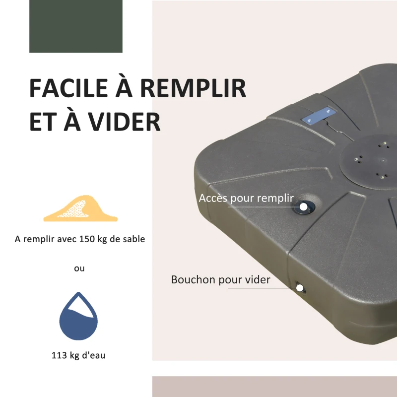 Outsunny Pied de parasol déporté base de lestage parasol déporté dim. 88L x 88l x 19H cm HDPE café