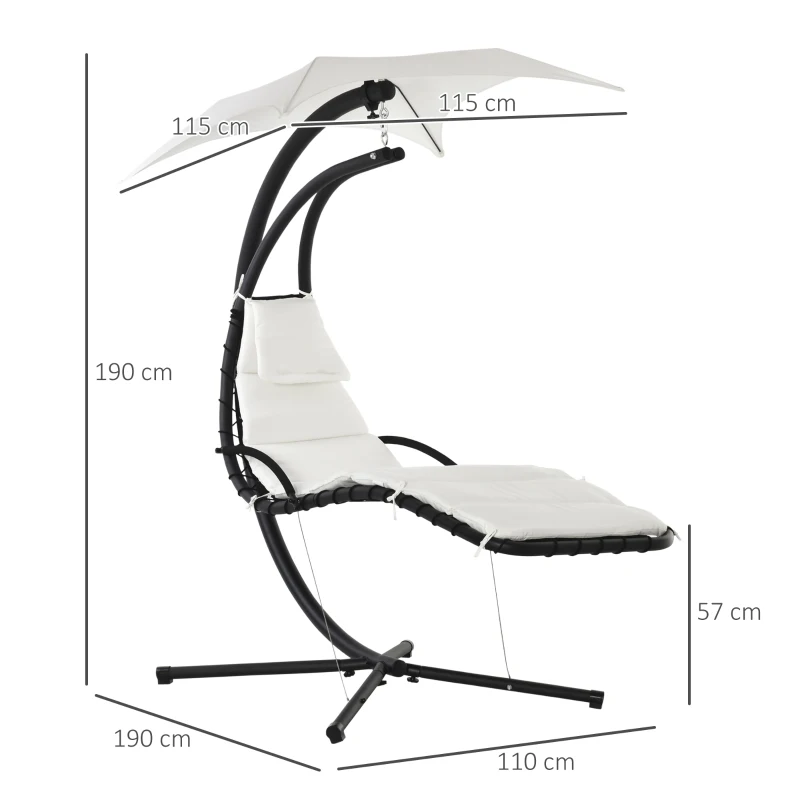Outsunny Bain de Soleil transat Suspendu Chaise Suspendu Extérieur avec Pare-Soleil et Matelas Design Contemporain 194L x 117l x 192H cm Acier Polyester crème Noir