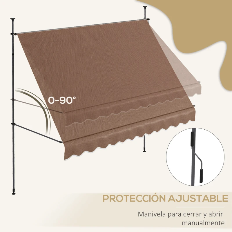 Outsunny Toldo Manual Retráctil con Manivela 300x120x210-300 cm con Altura Ajustable Impermeable y Anti-UV Café