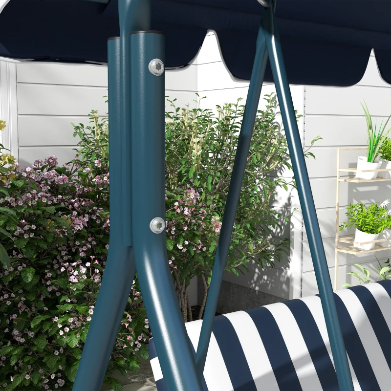 Outsunny Balancelle de Jardin 3 Places Toit Inclinaison réglable Coussins Assise et Dossier Acier Noir Polyester Bleu
