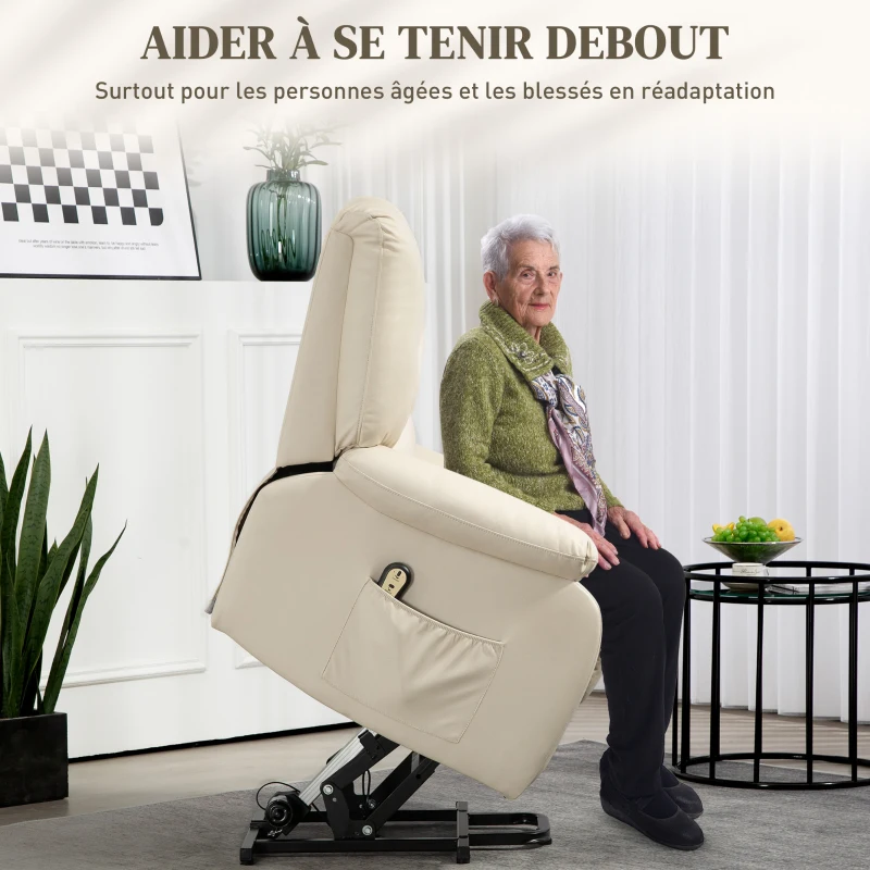 HOMCOM Fauteuil relax inclinable électrique releveur avec repose-pied et télécommande 86 x 92 x 102 cm Beige