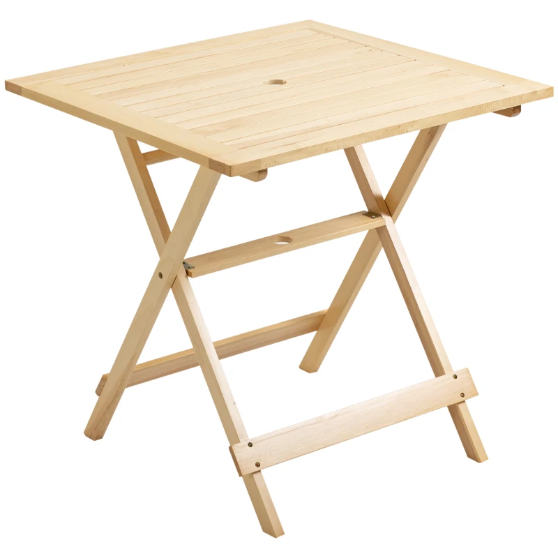 Outsunny Table à manger de jardin pliable table bistro carrée table patio terrasse avec trou pour parasol bois de peuplier dim. 70L x 70l x 70H cm naturel