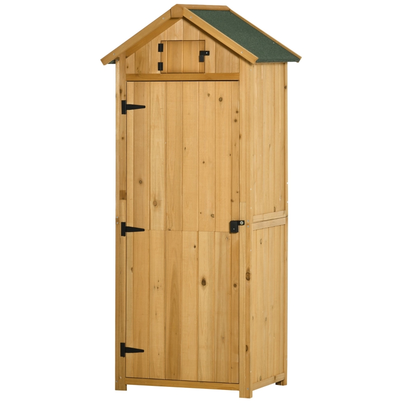 Outsunny Armoire de jardin extérieur abri de jardin en bois abri pour outils 3 étagères 2 Portes loquets Toit Pente bitumé rangement et stockage extérieurs pour terrasse 77 x 54 x 179 cm jaune