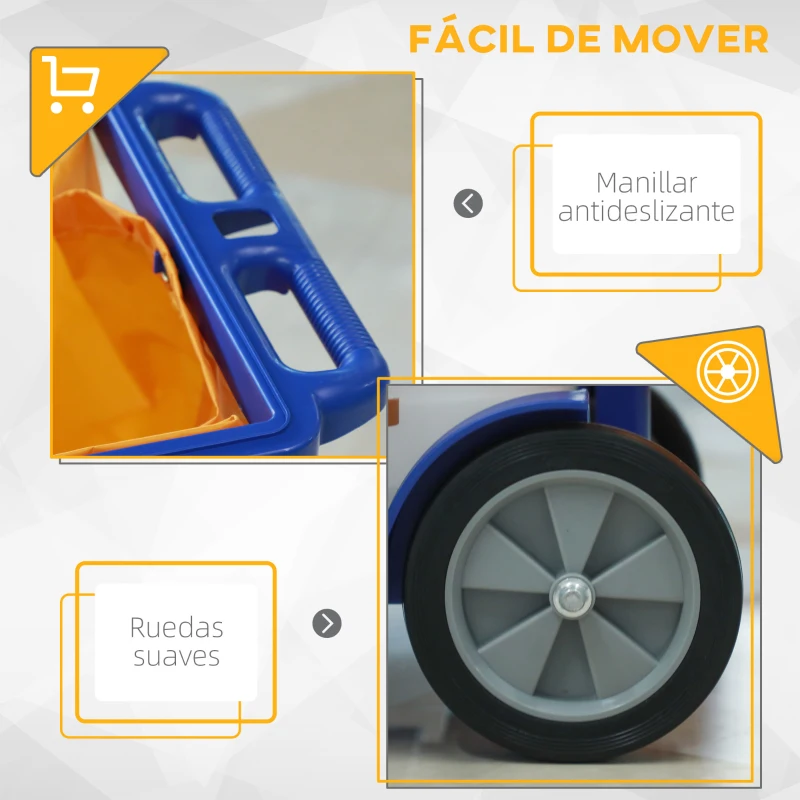 HOMCOM Carro de Limpieza con Bolsa con Ruedas y 3 Estantes Carro para Limpieza para Hotel 121x50,5x96,5 cm Azul y Amarillo