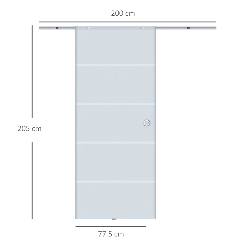 HOMCOM 77.5cm Modern Sliding Door Include Hardware Track System Kit, Frosted Stripe Glass Door, Round Handle