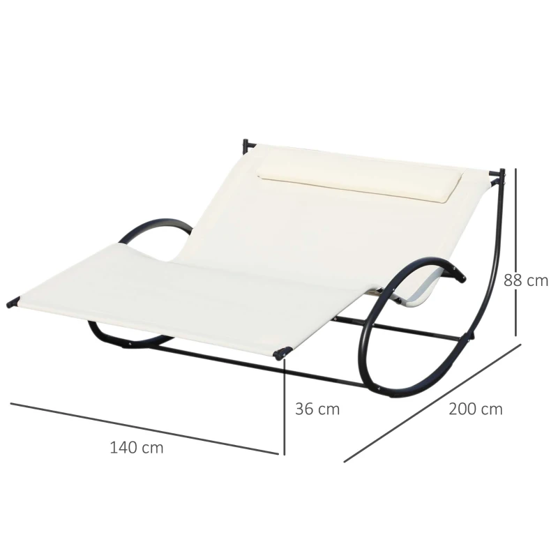Outsunny Lettino Prendisole 2 Posti, Sdraio da Giardino a Dondolo in Metallo e Texteline, 140x200x36-88cm, Bianco Crema