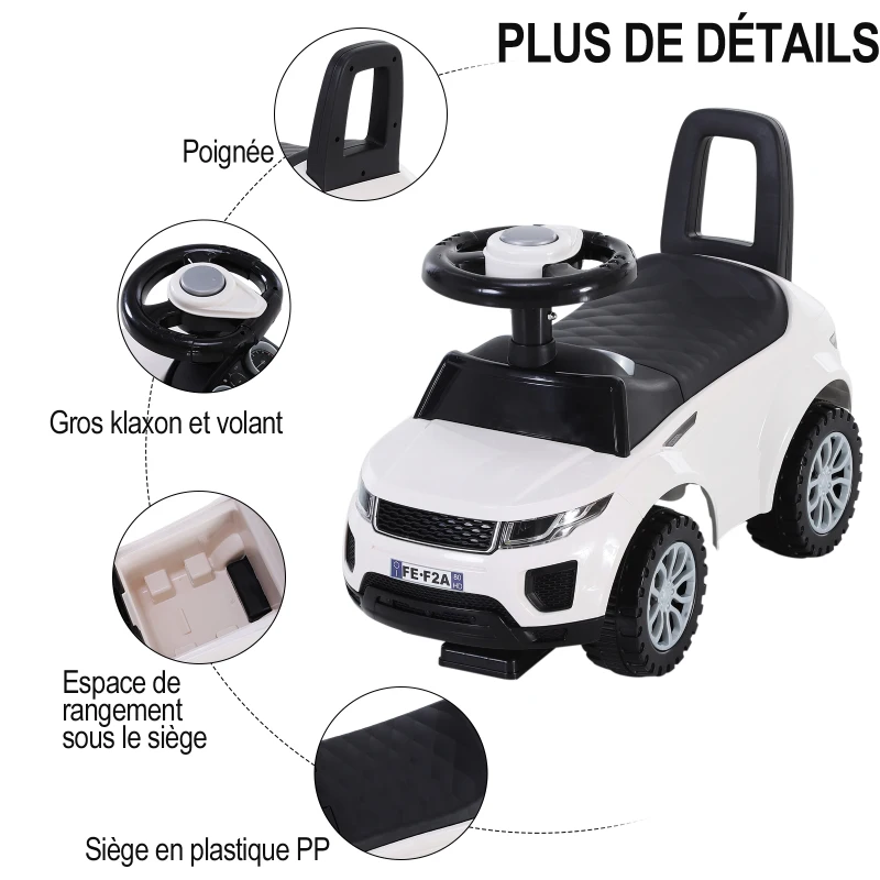HOMCOM Porteur enfant véhicule à pousser, porteur bébé avec klaxon, compteurs factices et coffre à jouets pour enfants de 12 à 36 mois, blanc