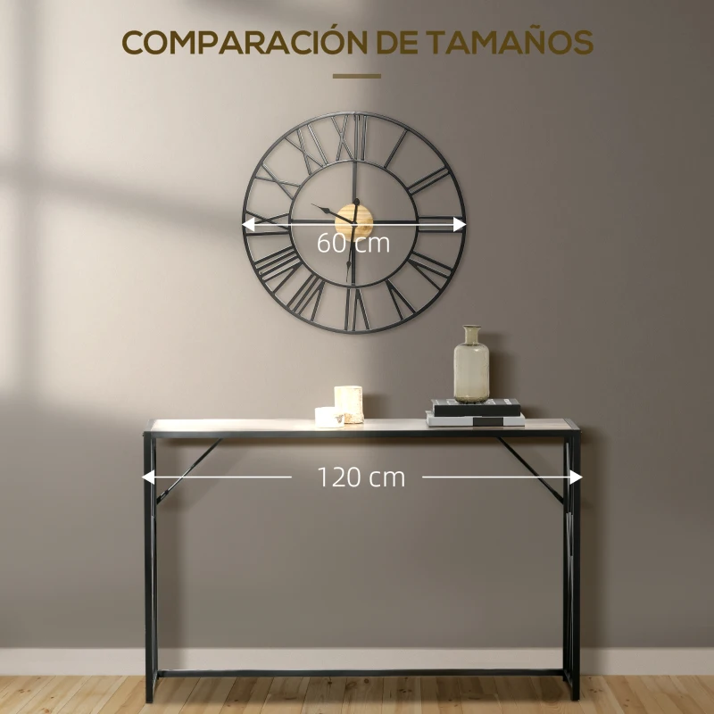 HOMCOM Reloj de Pared Silencioso de Ø60cm Reloj de Pared de Metal y Madera con Números Romanos sin Tictac Estilo Vintage