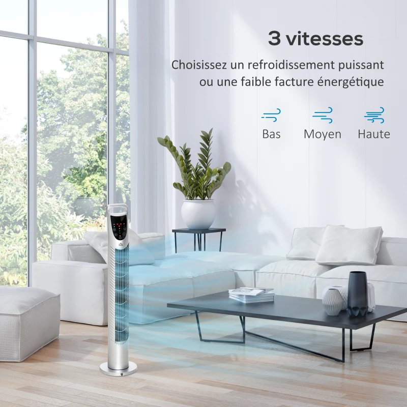 HOMCOM Ventilateur colonne 40W minuterie 3 vitesses 3 modes télécommande panneau contrôle tactile tour oscillant silencieux