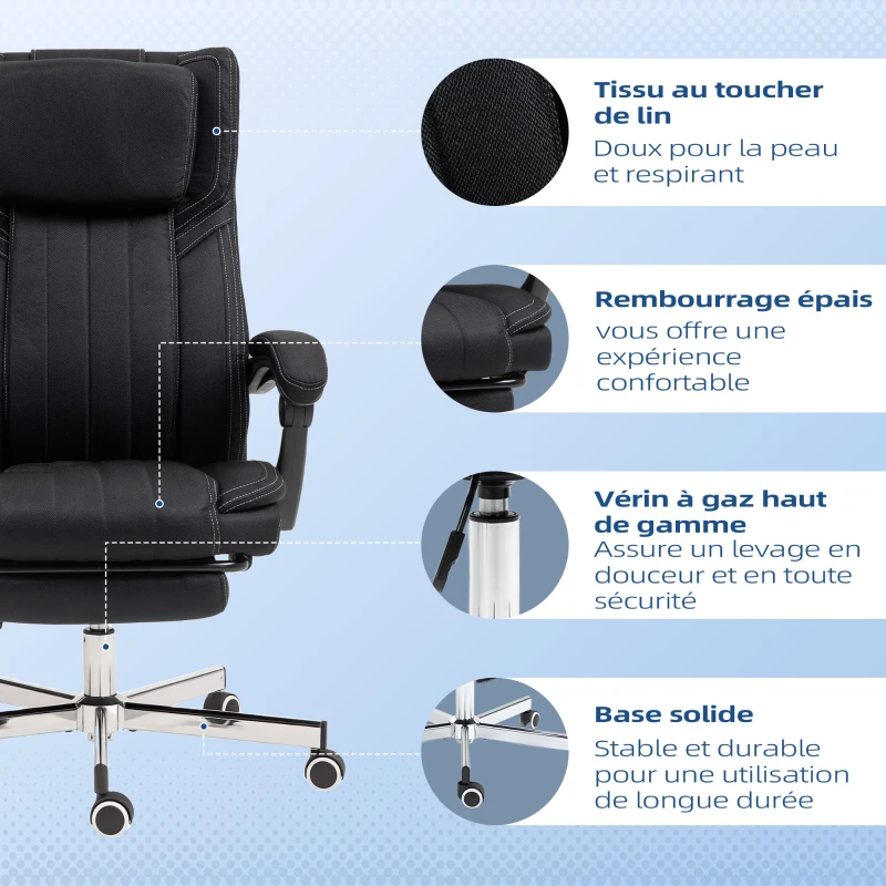 Vinsetto Chaise de bureau siège pivotant dossier inclinable hauteur réglable 65 x 61 x 105-113 cm noir
