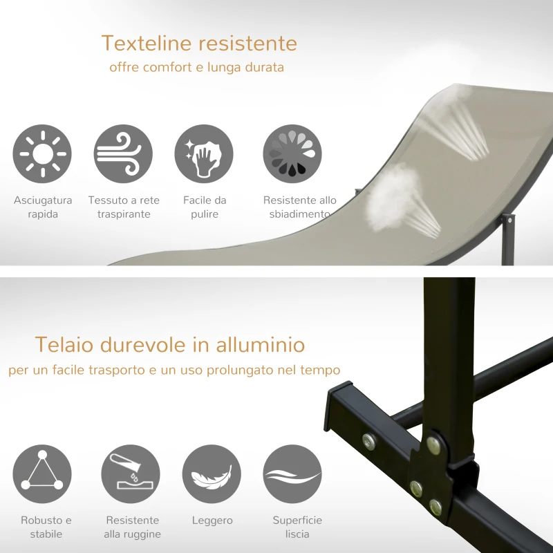 Outsunny Set 2 Sdraio da Giardino Pieghevoli, Lettino Prendisole in Alluminio e Textilene, 61x165x63cm