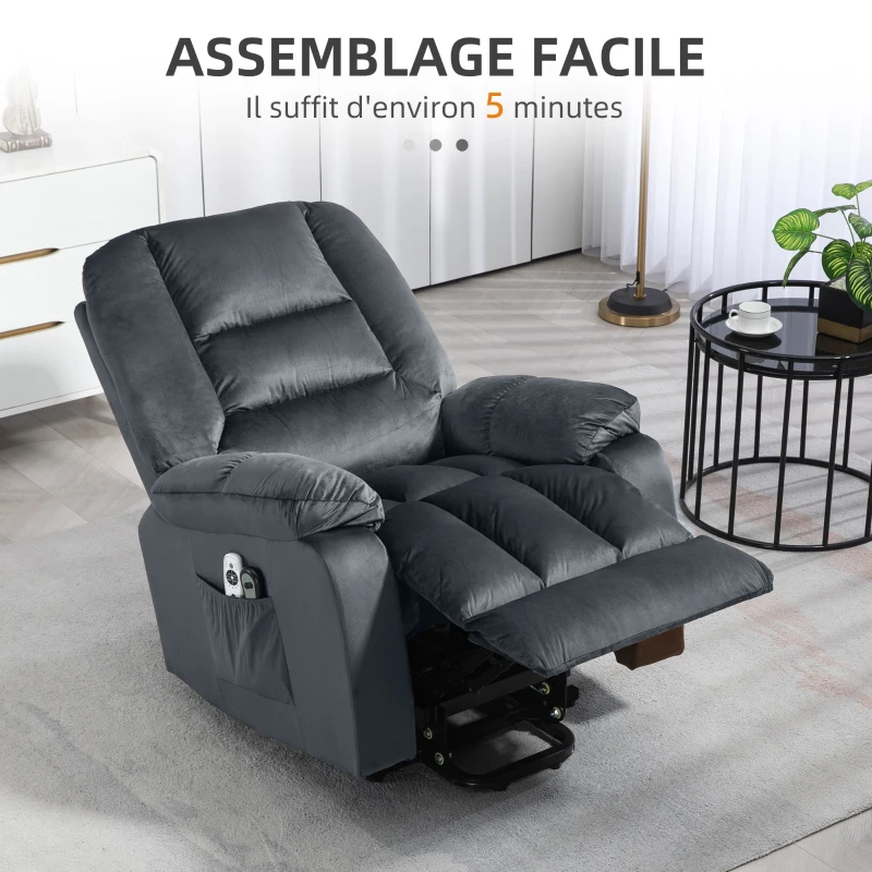 HOMCOM Fauteuil releveur électrique fauteuil de relaxation inclinable 8 points de massage vibrants 85 x 94 x 107 cm gris
