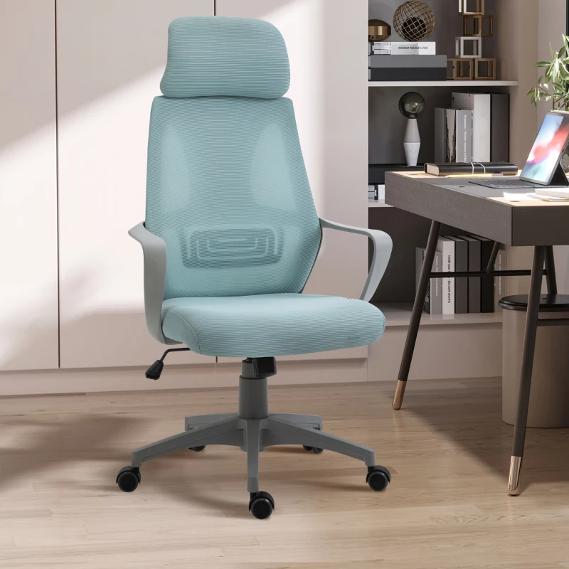 Vinsetto Ergonomic Office Chair, High Back Computer Chair, Mesh Desk Chair with Lumbar Support, Headrest, Wheel, Adjustable Height, Blue