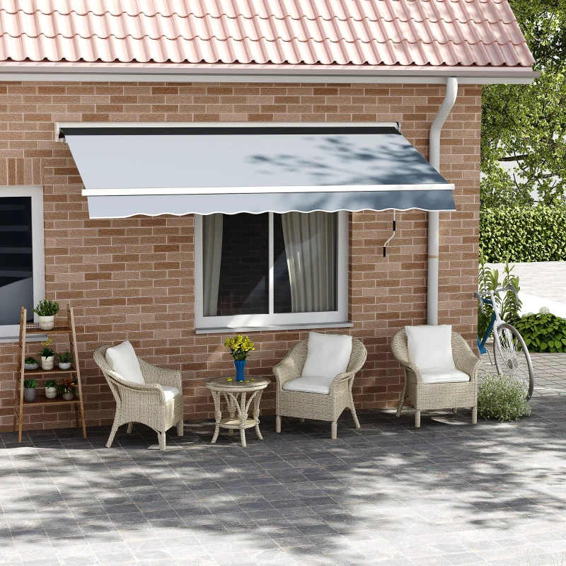 Outsunny Store banne Manuel rétractable Lumineux LED Aluminium Polyester Haute densité imperméabilisé dim. 3L x 2,5l (avancée) m Gris