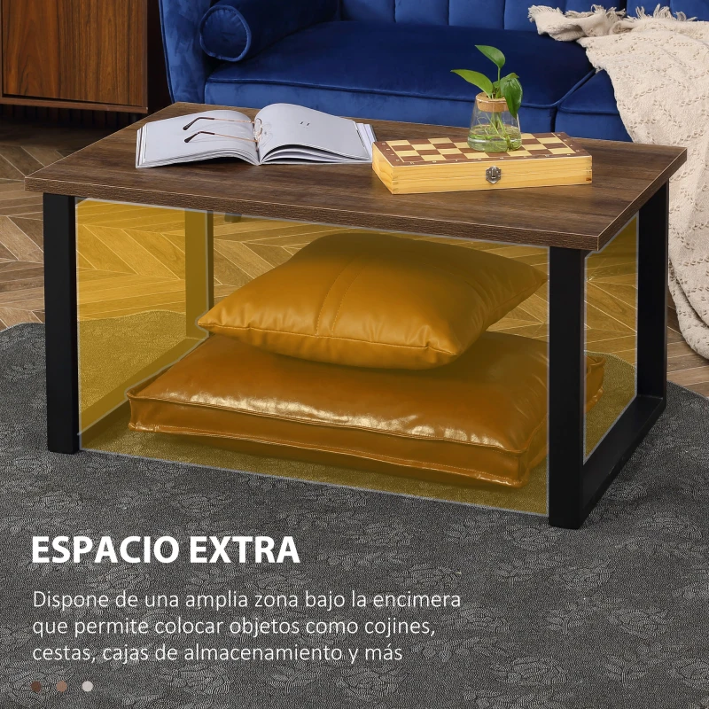 HOMCOM Mesa de Centro Rectangular de Estilo Industrial con Encimera de Madera y Marco de Acero 100x60x50 cm Natural