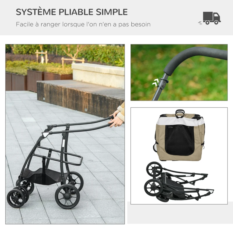 PawHut Poussette pliable animaux chien chat nacelle amovible bandoulières 4 roues 81 x 58 x 97,5 cm kaki
