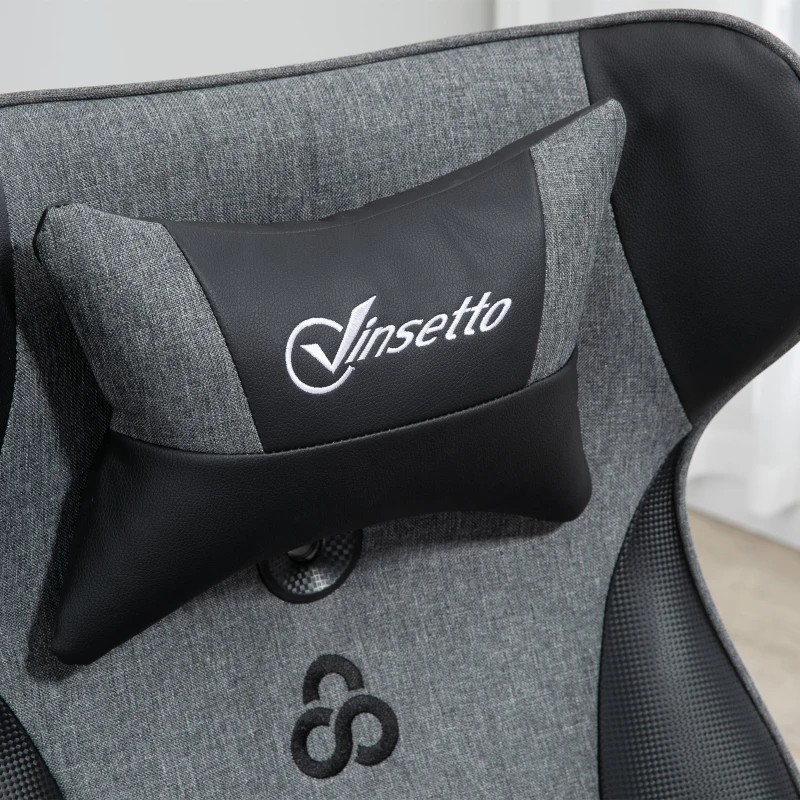 Vinsetto Chaise de gaming ergonomique avec base ronde hauteur réglable accoudoir relevable coussins tétière et lombaires PU gris noir(m-10)