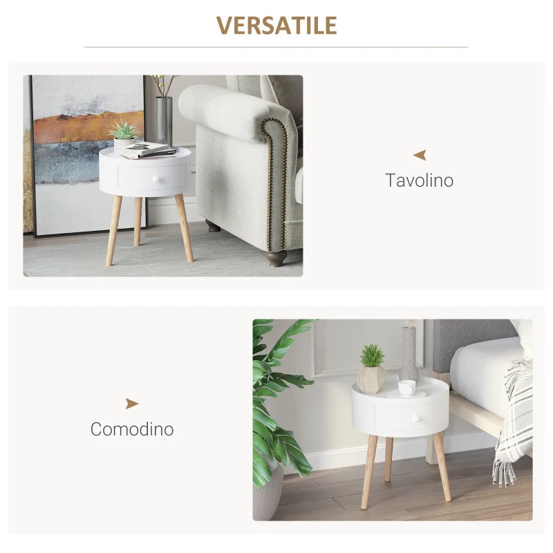 HOMCOM Tavolino da Salotto Moderno in Legno, Tavolino Rotondo con Cassetto, Tavolino da Caffè per Soggiorno e Camera, Bianco