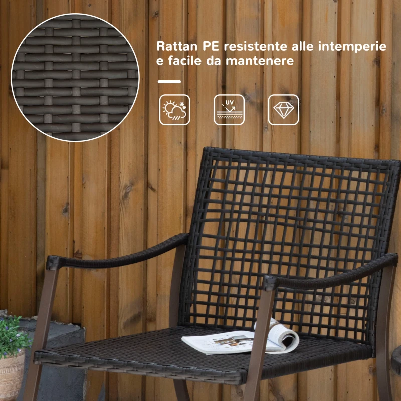 Outsunny Set 2 Sedie a Dondolo da Giardino con Tavolino con Cuscini Esterno Rattan Marrone