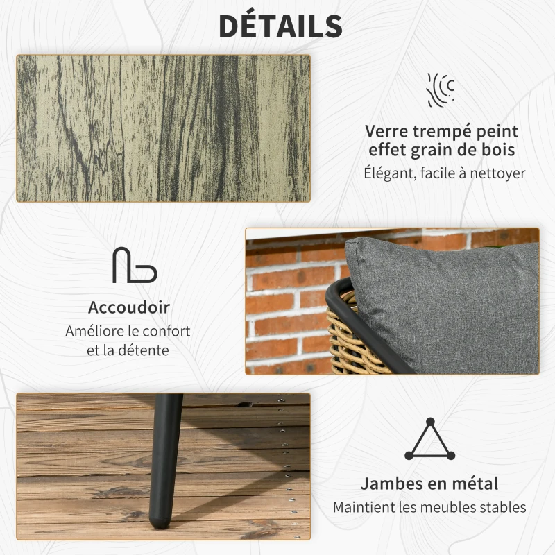 Outsunny Salon de jardin en résine tressée imitation rotin modulable 5 pièces coussins inclus gris