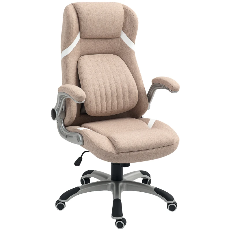 Vinsetto Sedia da Ufficio Reclinabile con Altezza Regolabile in Tessuto, 68x76x109-117 cm, Marrone Chiaro