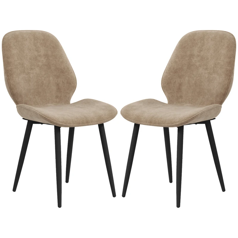HOMCOM Velvet Dining Chairs, Set of 2 Dining Room Chairs with Metal Legs for Living Room, Dining Room, Light Brown