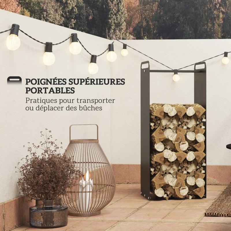 Outsunny Porte-bûches intérieur range-bûches intérieur avec poignées résistant à la rouille à l'usure 37 x 30 x 90 cm acier noir