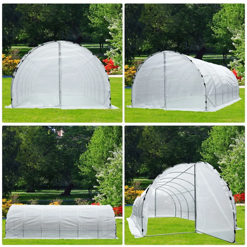 Outsunny Serre de Jardin Tunnel Surface Sol 18 m² 6L x 3l x 2H m châssis Tubulaire renforcé 25 mm Double Porte avec poignées Blanc