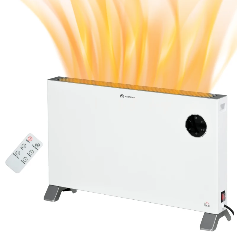 HOMCOM 2000W Electric Convector Heater, Freestanding Space Heater with 3 Heat Settings, Adjustable Thermostat, Timer, White