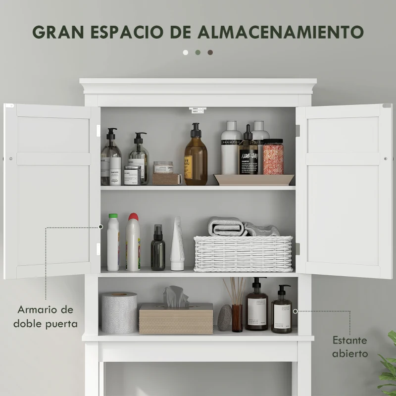 HOMCOM Mueble sobre Inodoro con 2 Puertas Compartimiento y Estante Ajustable Mueble para Baño 70x20x175 cm Blanco
