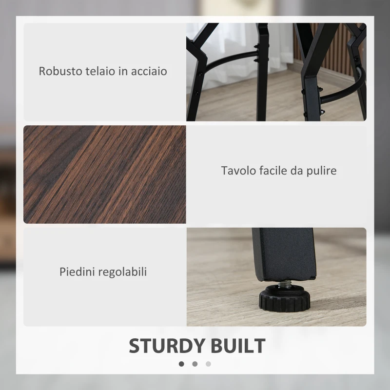 HOMCOM Set da Pranzo con Tavolo e 4 Sgabelli in Stile Industriale, Legno e Acciaio, Colore Noce