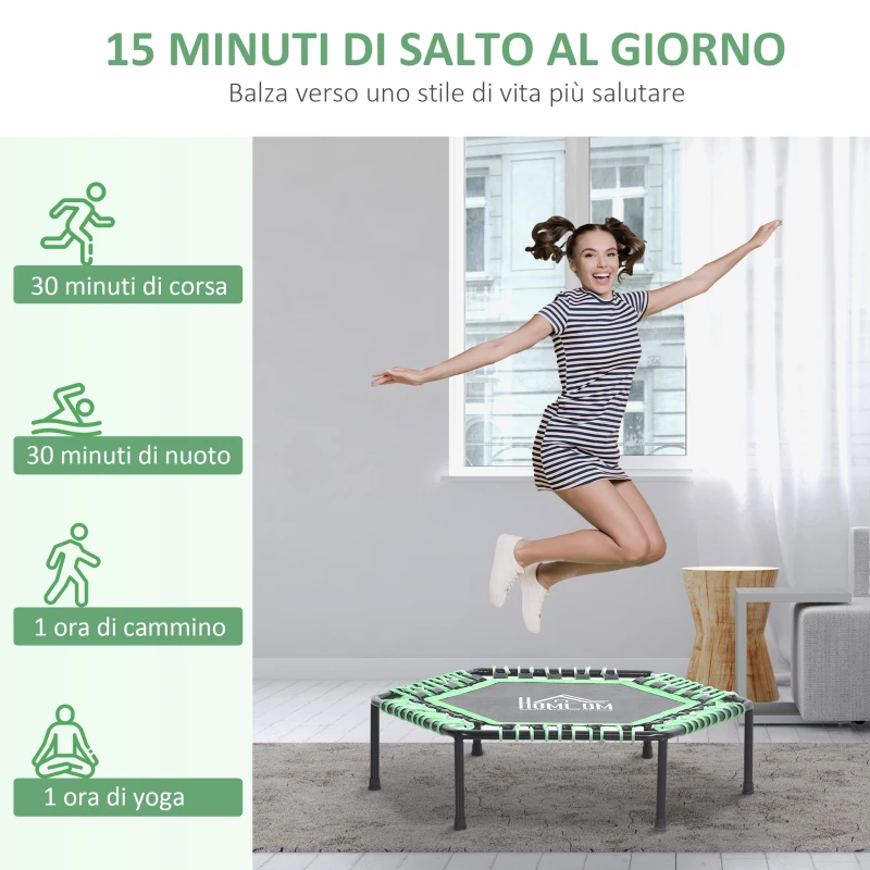HOMCOM Trampolino Elastico 106cm per Adulti e Bambini in Acciaio - Per Interni, Esterni, Casa, Palestra - Carico: 100Kg