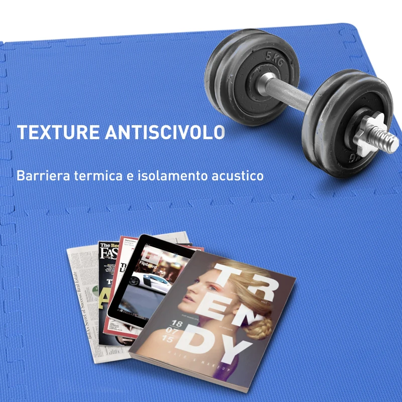 HOMCOM Tappeto Puzzle Gioco per Bambini Cameretta 32 Pezzi in EVA Morbido Ecologico Atossico Blu 63×63cm