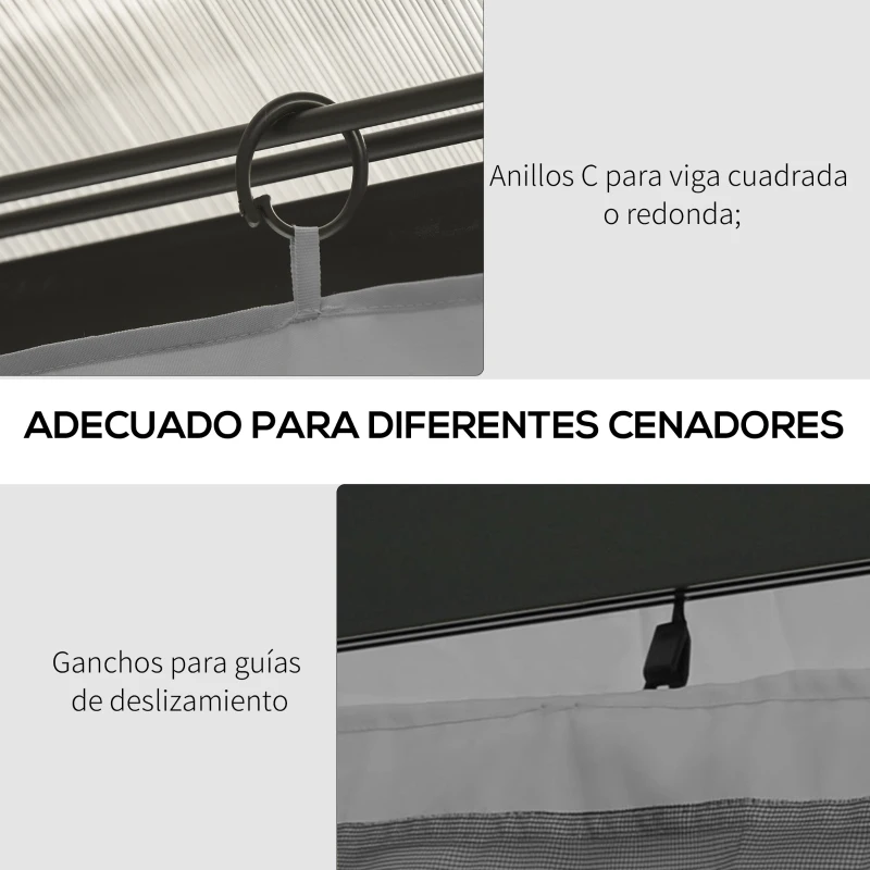 Outsunny 4 Paredes Laterales para Cenador 3,5x2 m con 48 Ganchos y Anillos en C para Pérgola Gazebo Gris Claro