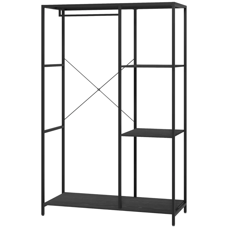 HOMCOM Mobile da Ingresso con Appendiabiti da Terra e Scarpiera, in Acciaio e Truciolato, 110x45x169.5 cm, Nero